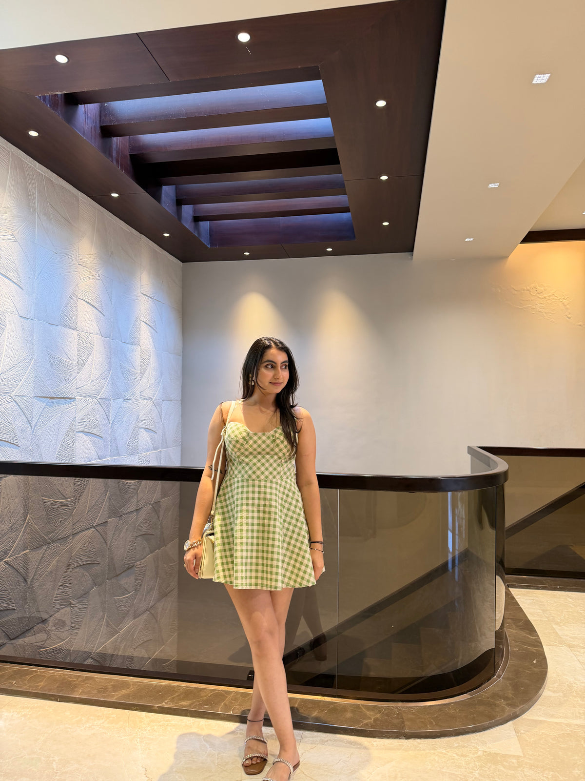 Green Check Short Dress