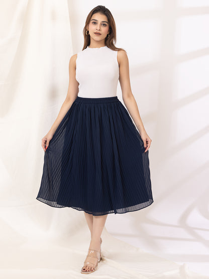 Blue Pleated Maxi Skirt