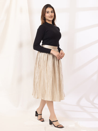 Golden Pleated Maxi Skirt