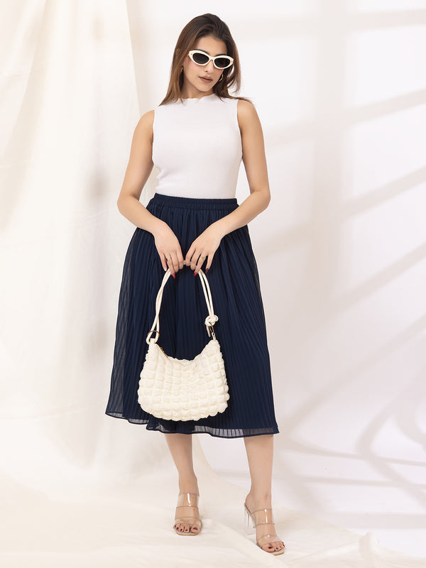 Blue Pleated Maxi Skirt