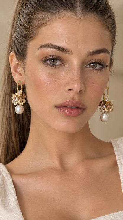 White Pearl Flower Earrings
