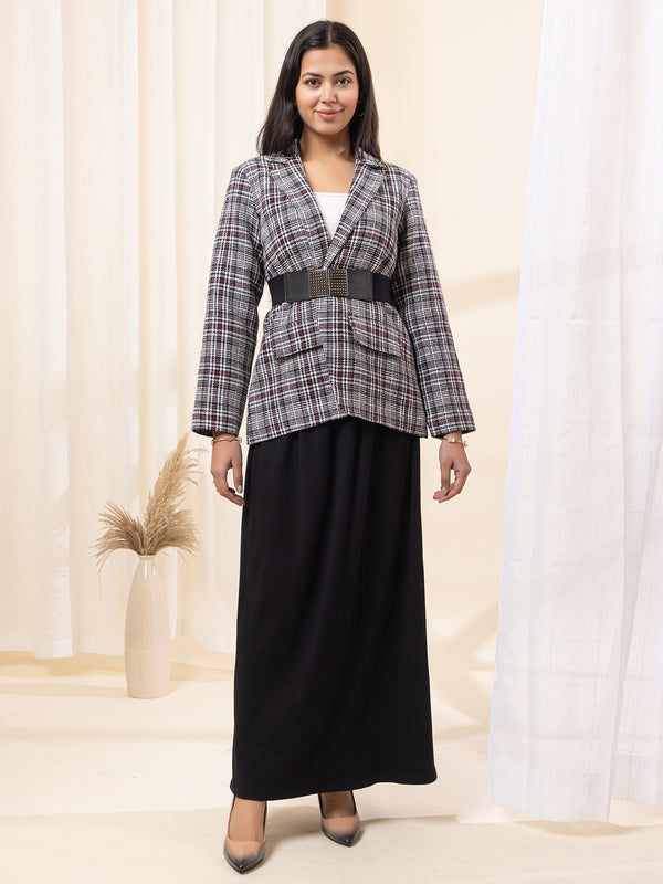 Checked Coat With Black Skirt