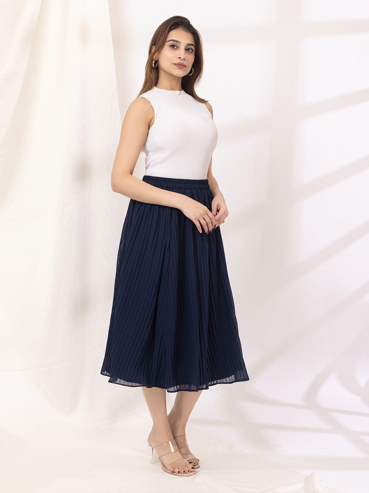 Blue Pleated Maxi Skirt