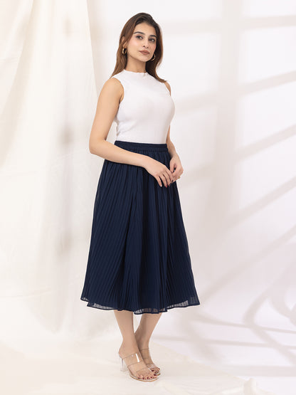 Blue Pleated Maxi Skirt