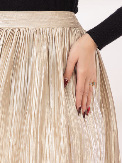 Golden Pleated Maxi Skirt