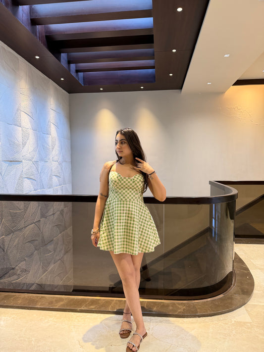Green Check Short Dress