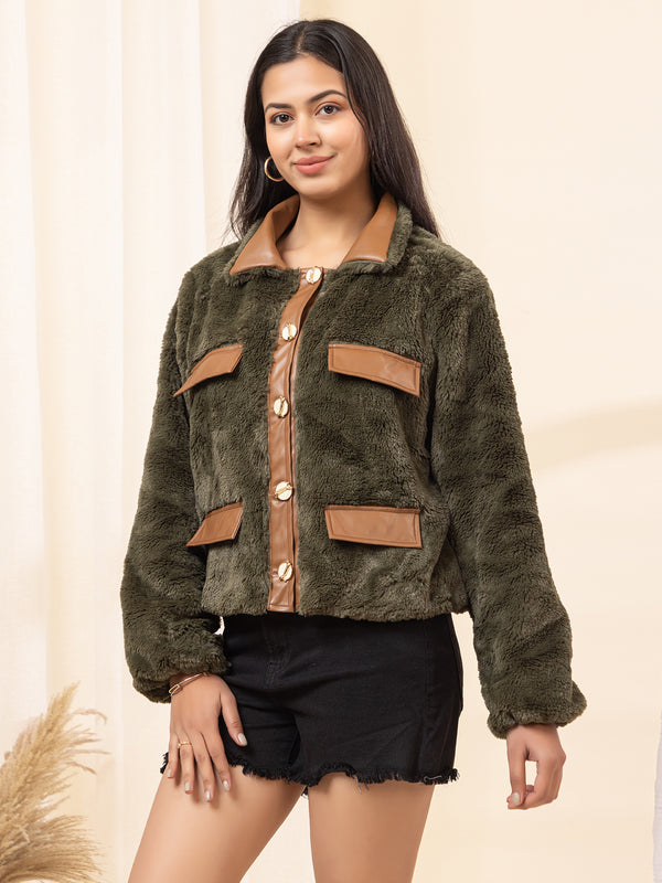 Leather Collared Fur Jacket