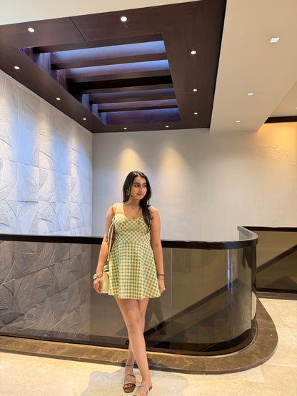 Green Check Short Dress
