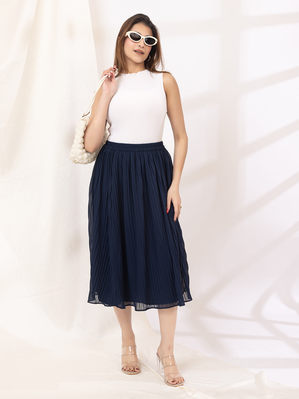 Blue Pleated Maxi Skirt