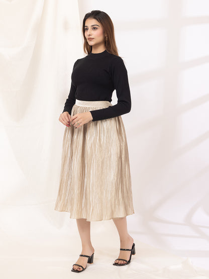 Golden Pleated Maxi Skirt