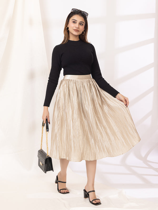 Golden Pleated Maxi Skirt
