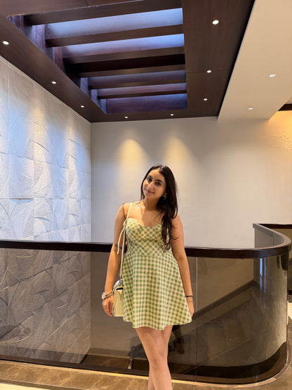 Green Check Short Dress